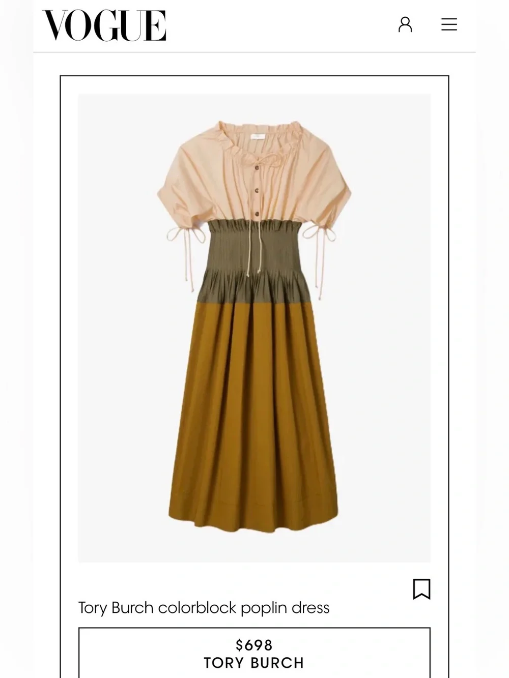 Tory Burch Peach Bodice Olive Smocked-Waist Midi Dress